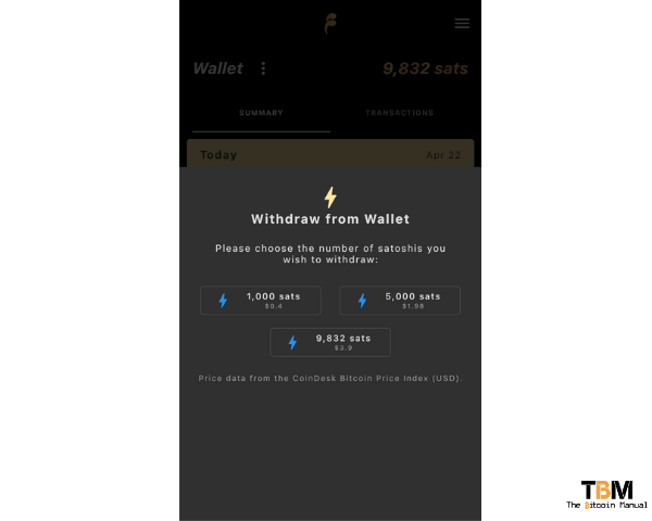 Withdrawing sats from The Fountain App
